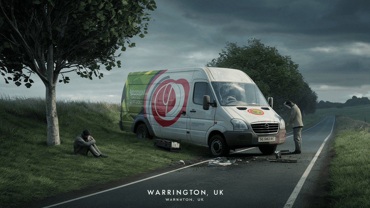 A broken down van on the roadside.