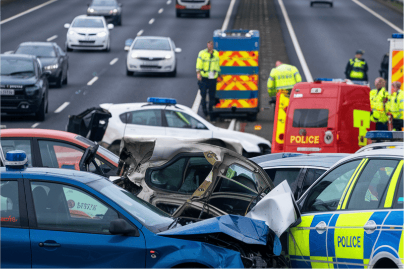 Car smash on a UK motorway.