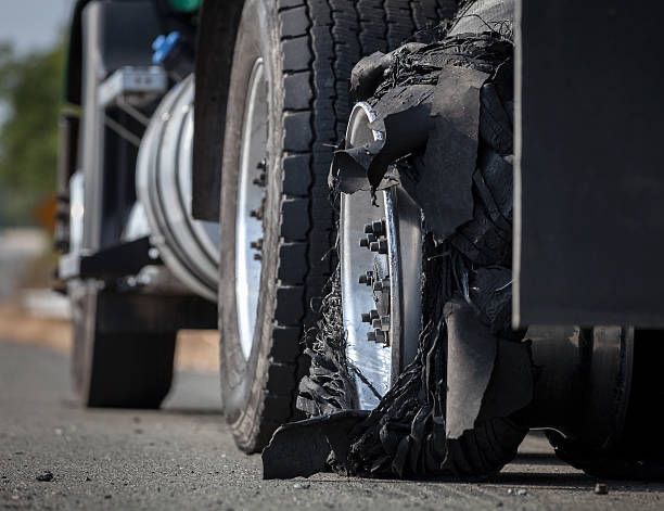 Shredded tyre debris on a motorway hard shoulder.